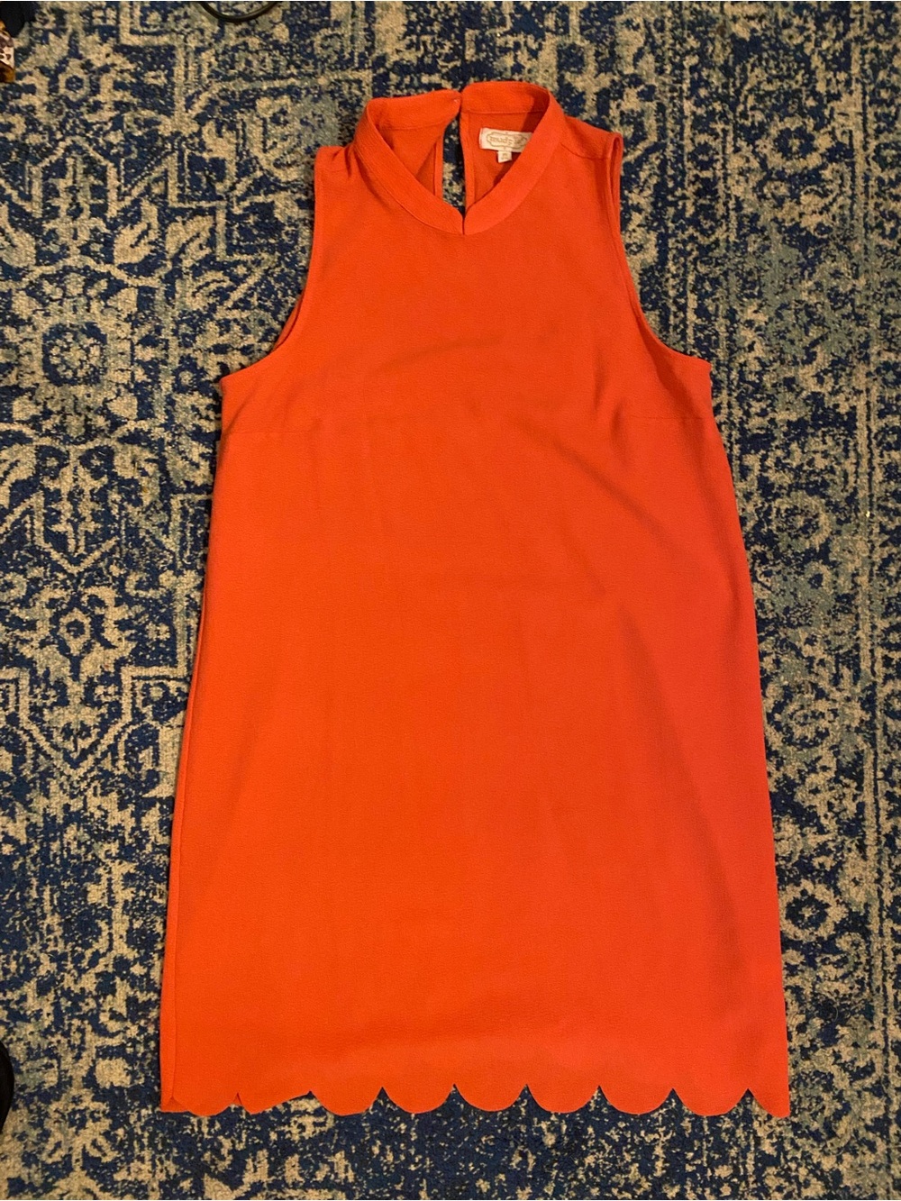 Mud Pie Bright Orange Sleeveless V-Neck Scallop-Hem Tunic
